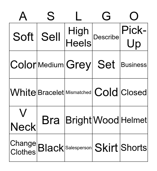 What Not To Wear List 4 Bingo Card