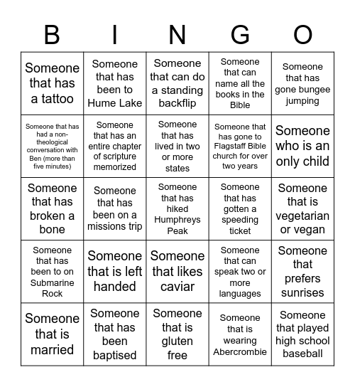 Get To Know Ya Bingo Card