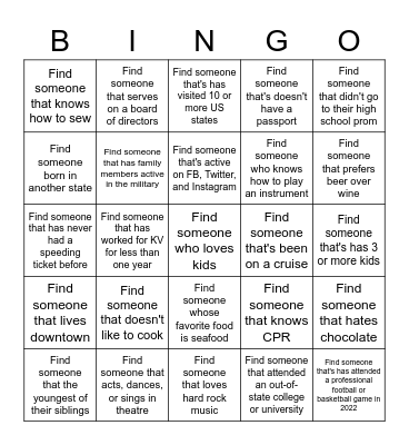 Untitled Bingo Card