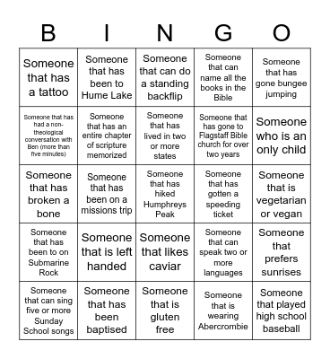 Get To Know Ya Bingo Card