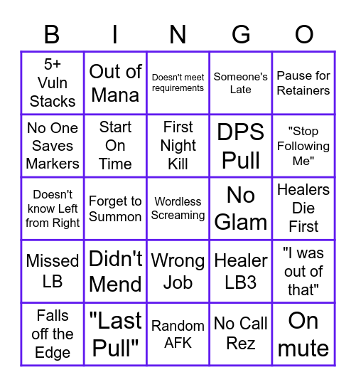 Raid Night Bingo Card