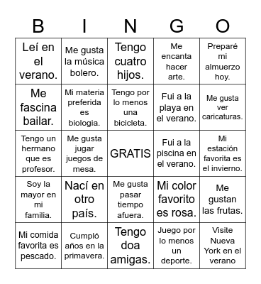 Todo Sobre Mí Bingo Card