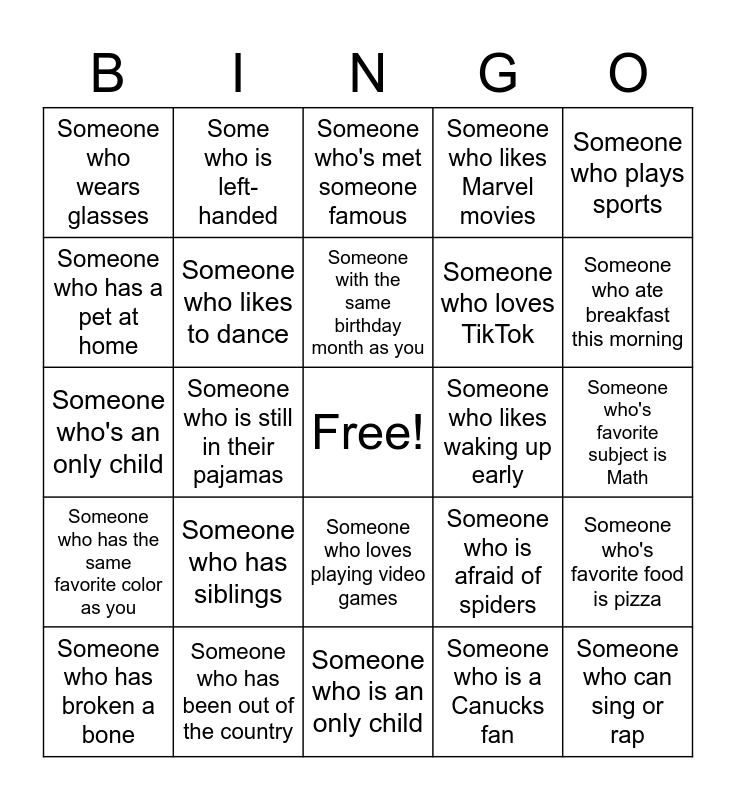 Human Bingo Card