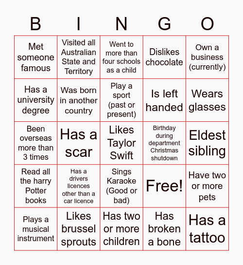 WQP Branch Bingo Card