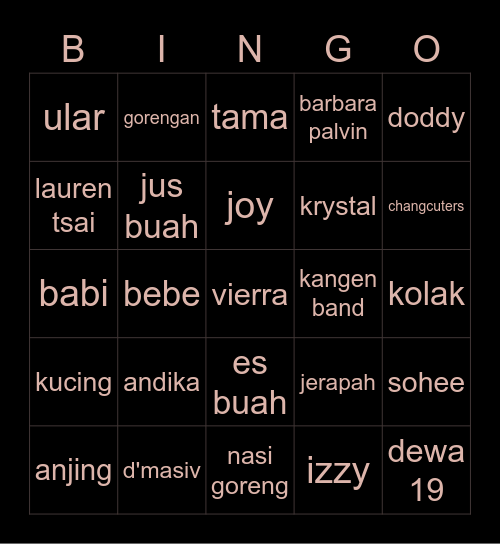 KRYSTAL Bingo Card