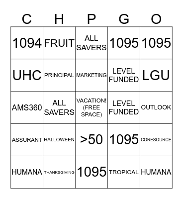 CHPGO CRUISE ACTIVITY Bingo Card