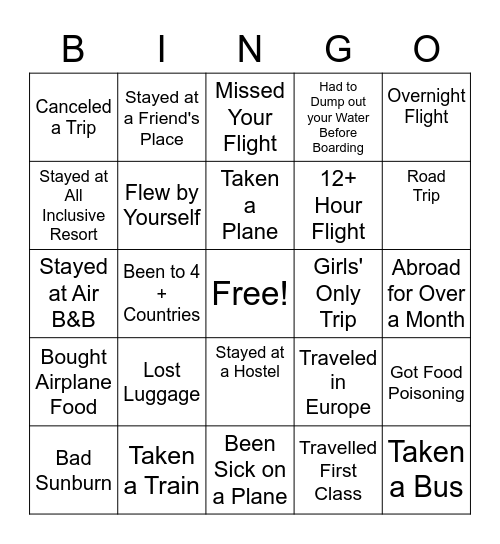 Travel Bingo Card