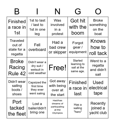 Sailing bingo Card