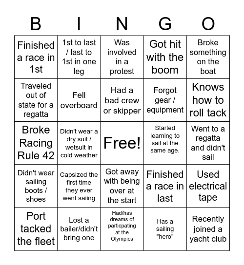 Sailing bingo Card