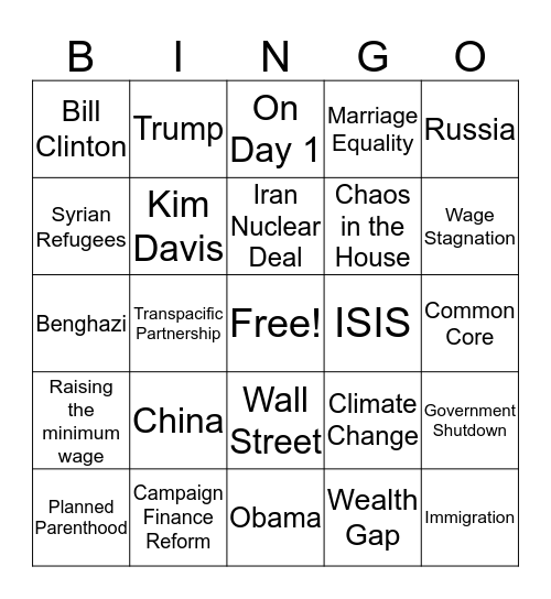 1st Democratic Debate 2015 Bingo Card