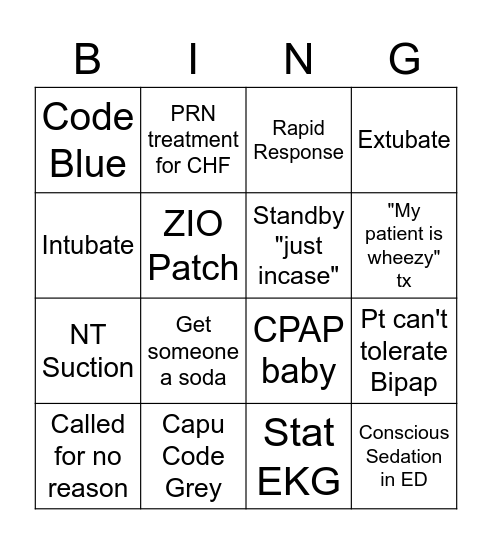 Respiratory Therapy "Bingo" Bingo Card