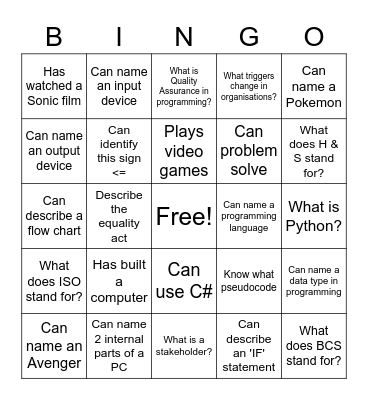 Untitled Bingo Card