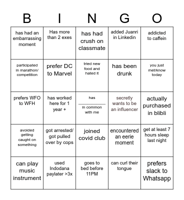 FIND SOMEONE WHO Bingo Card