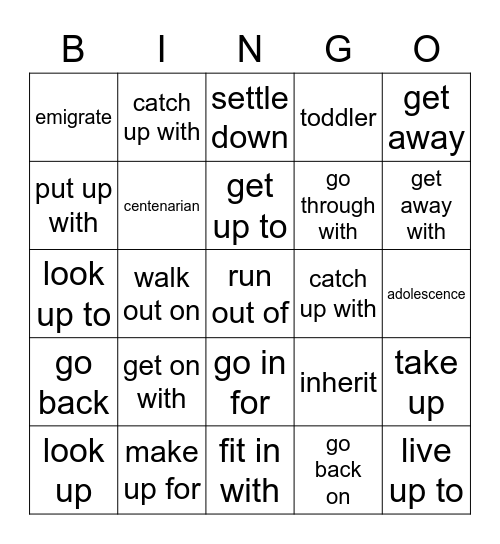 Unit 1 vocabulary Bingo Card