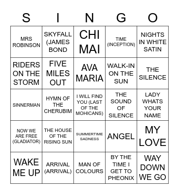 768 ANDREWS SAD SONGS Bingo Card