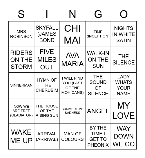 768 ANDREWS SAD SONGS Bingo Card