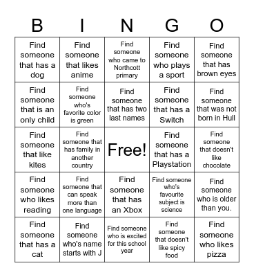Get to Know Your Classmates Bingo Card