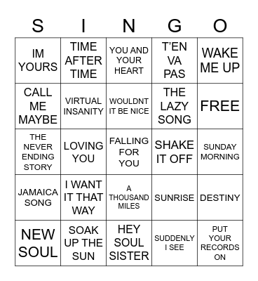 769 HIT UKULELE SONGS Bingo Card