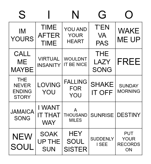 769 HIT UKULELE SONGS Bingo Card