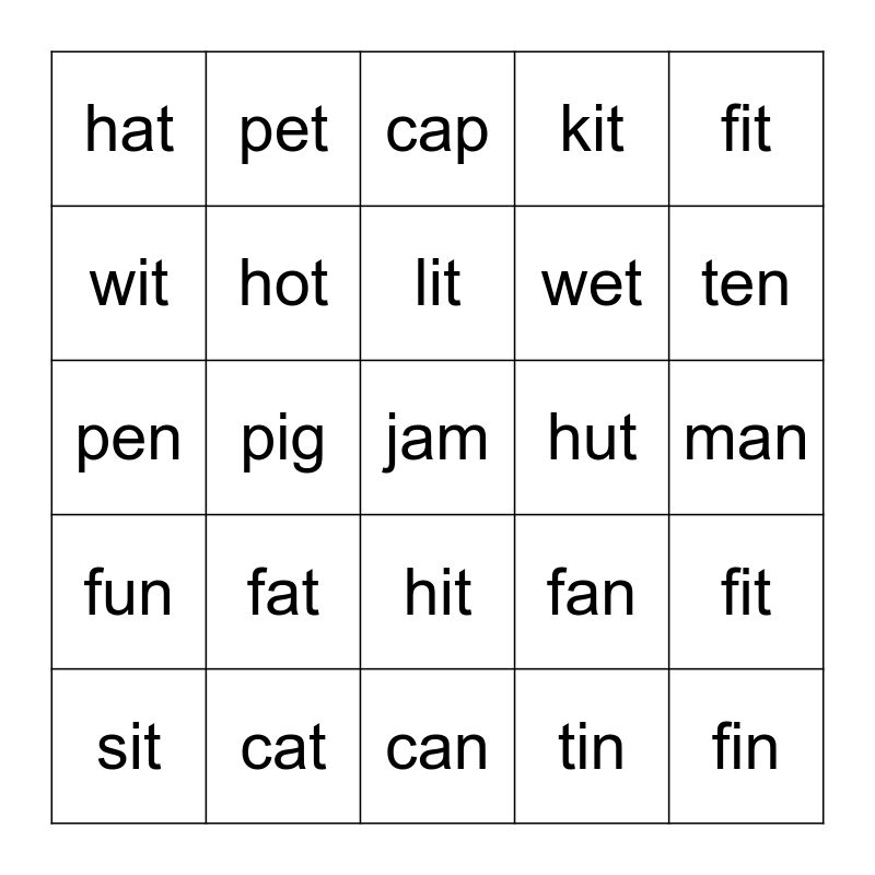 CVC match 1 Bingo Card