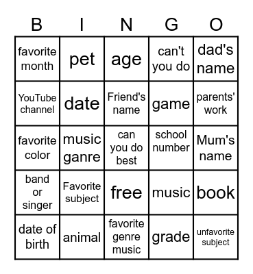 get to  know Bingo Card