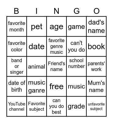 get to  know Bingo Card