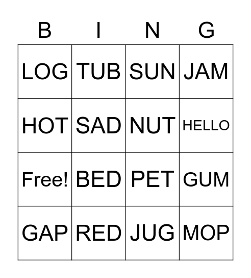 first step Bingo Card