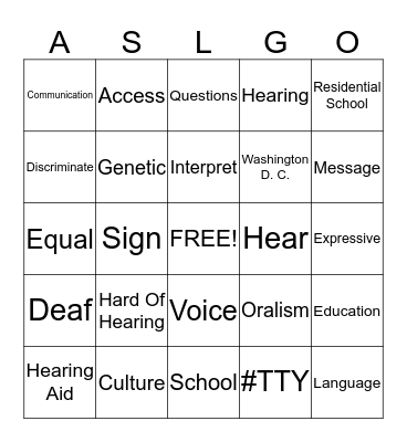 Big D Deaf List 1 Bingo Card