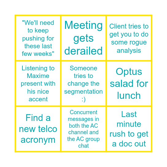 Anna's last week bingo Card