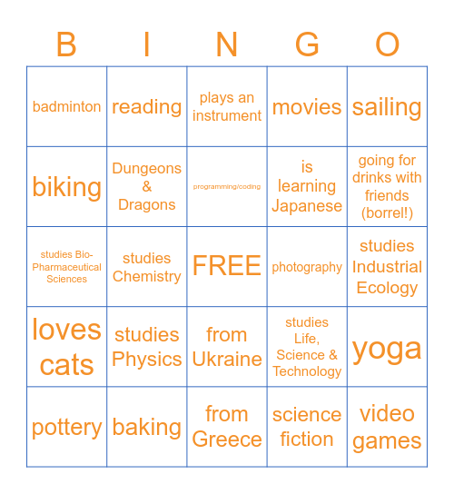 Science Buddy Borrel Bingo Card