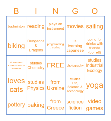 Science Buddy Borrel Bingo Card