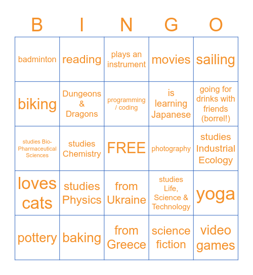 Science Buddy Borrel Bingo Card