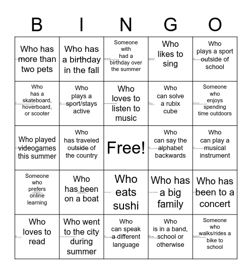 Find Someone Bingo Card