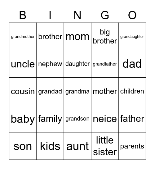 Names Bingo Card