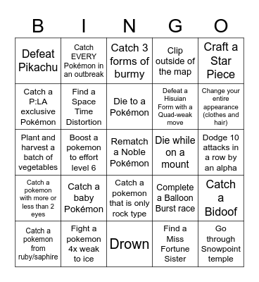 Pokemon Legends Arceus Lockout - extended Bingo Card