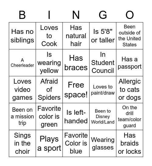 Meet and Greet Bingo Card