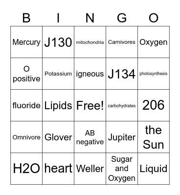 Science Bingo Card