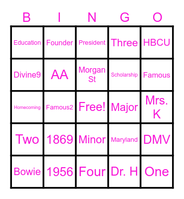 Maryland HBCU Tour Bingo Card