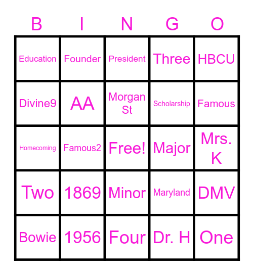 Maryland HBCU Tour Bingo Card