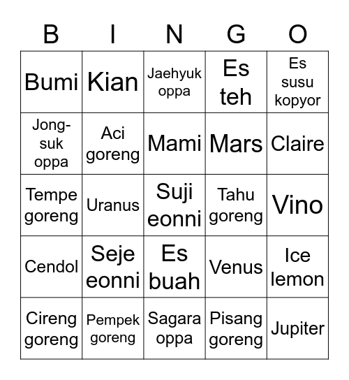 Untitled Bingo Card