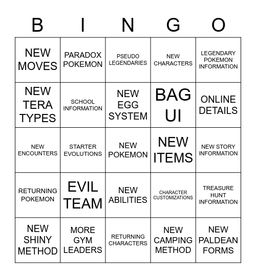 POKEMON SV 07/09/2022 TRAILER Bingo Card