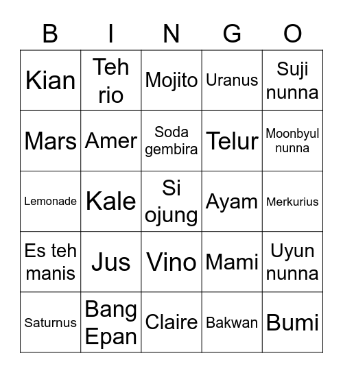 Bingo sama Mami Delite Bingo Card