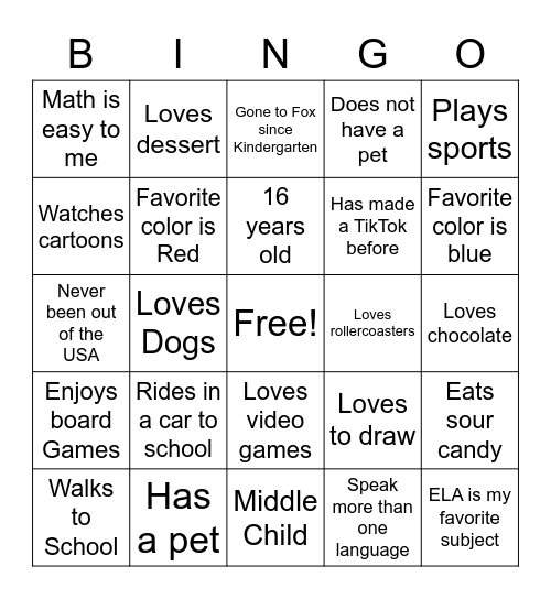 People BINGO! Bingo Card