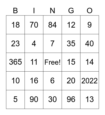 Les Chiffres 0-1000+ Bingo Card