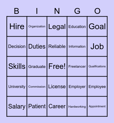 Jobs and Careers Bingo Card