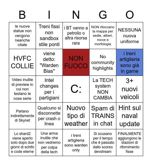 Foxhole 1.0 UPDATE BINGO Card