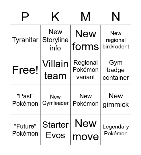 Pokémon Bingo Card