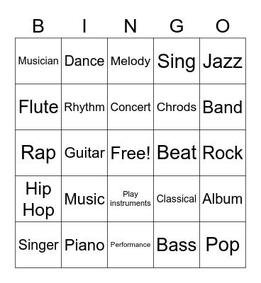 Music Bingo Card