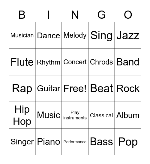 Music Bingo Card