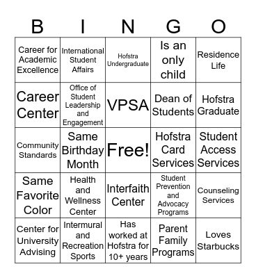 Divison of Student Affairs Bingo Card